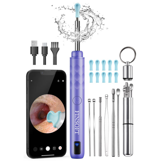 Ear Wax Removal Tool Camera, Ear Cleaner with Camera, Ear Wax Removal Cleaning Kit with 1296P HD Camera and 6 LED Lights, Earwax Removal Kit with 10 Ear Pick for iOS and Android, Lavender
