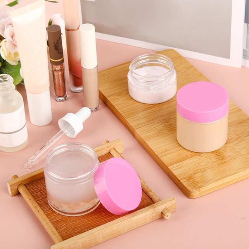 6 Pack Clear Container with Lids Small Plastic Pot Jars Wide Mouth Round Leak Proof Plastic Container Jars with Lid for Travel Storage, Eye Shadow, Nails, Paint, Jewelry (2 oz, Pink)