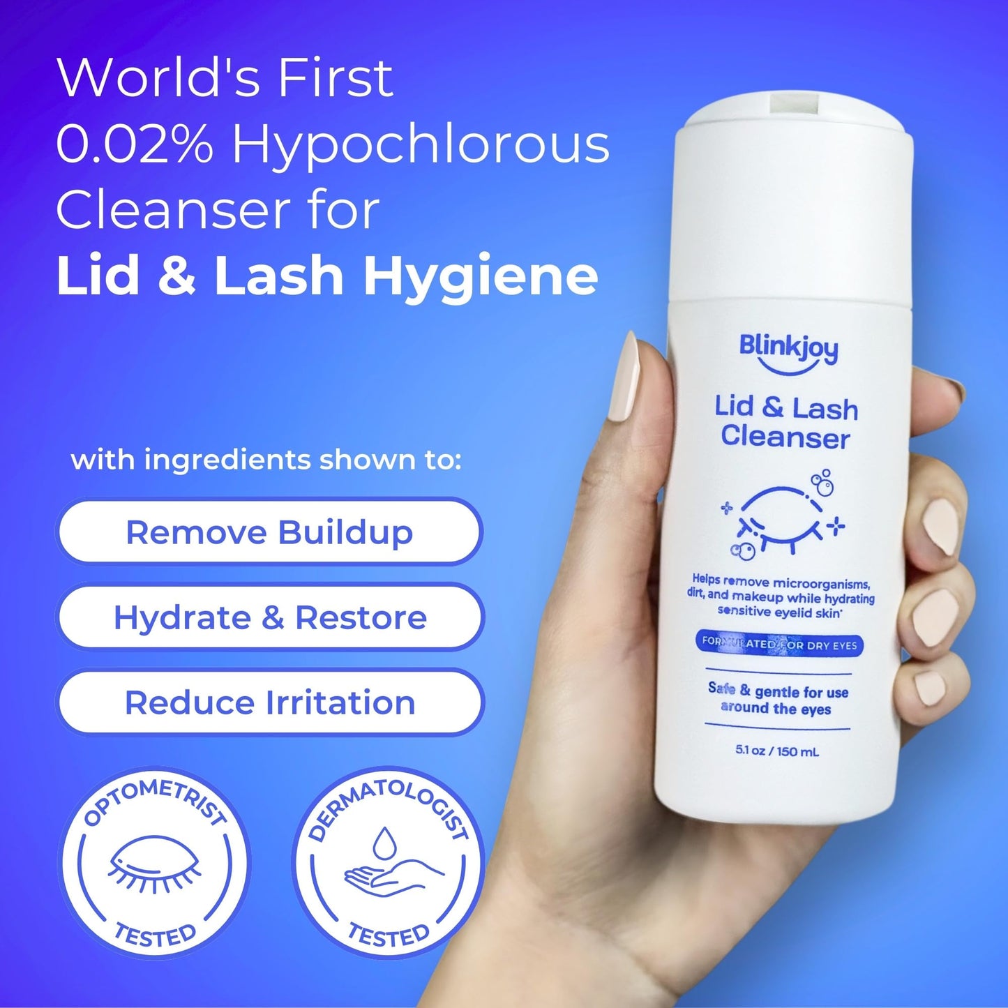 Blinkjoy Lid & Lash Cleanser - Optometrist Recommended for Demodex, Blepharitis, and Dry Eyes - Helps Remove Buildup, Dirt, Oil, and Makeup