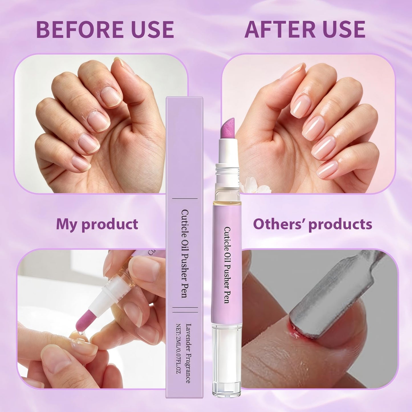 2 Pcs 2-in-1 Cuticle Oil Pusher Pen, Ceramic Cuticle Remover Pen, Gentle Exfoliation, Moisturizing & Brightening for Dry Damaged Nails & Hangnails, Portable Nail Care Tool