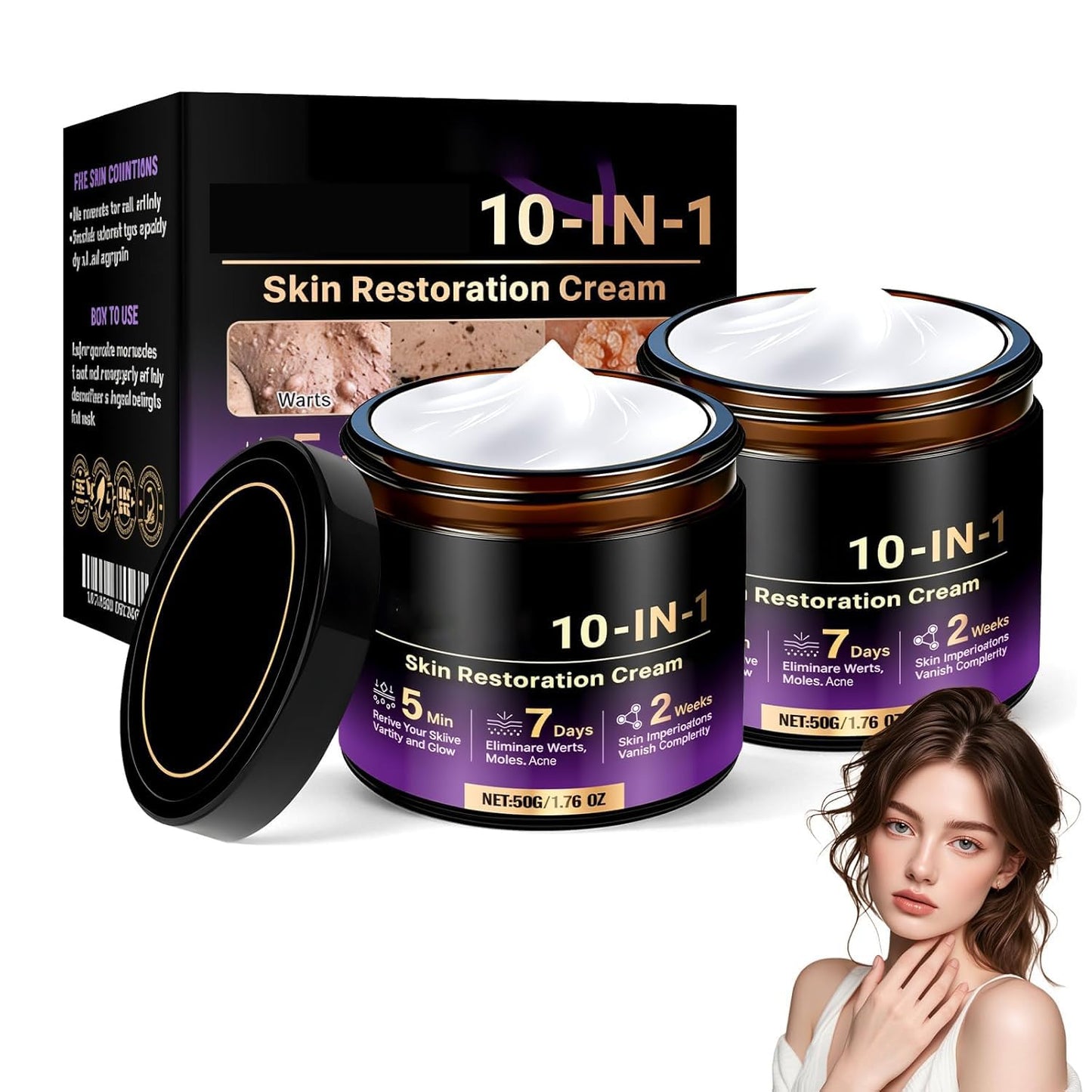 Biotin 10-in-1 Skin Restoration Cream, Deep Moisturizing, Natural Collagen Lifting Serum for All Skin Types, 2 Pack