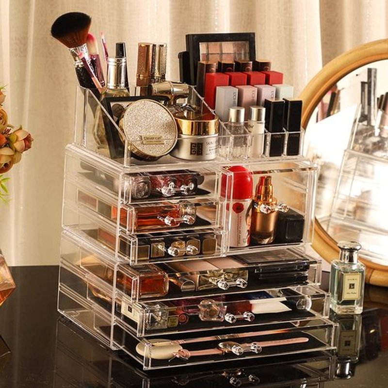 Cq acrylic Skincare Organizers Cheap - Cute7 Drawers Acrylic Craft Supply Organizer for Cosmetics,Beauty Supplies, Stationary Organizer for Desk for Vanity, Girl's Room, College Dorm, Counter Black