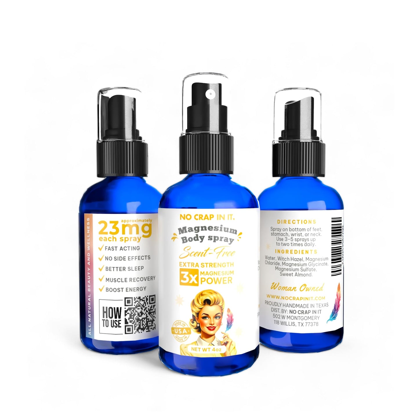 No Crap In It Magnesium Spray Triple Power – Magnesium Chloride, Witch Hazel, Spray with Lavender Essential Oil for Relaxation, Recovery & Daily Wellness – 4 oz (Scent Free)