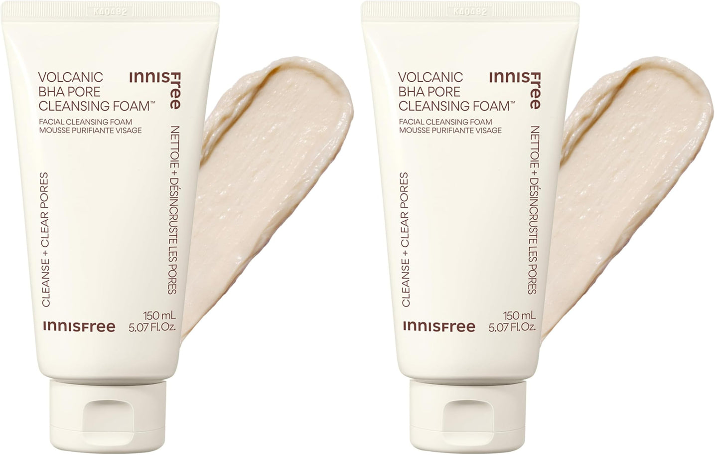 innisfree Volcanic BHA Pore Cleansing Foam with Salicylic Acid 2 Pack | Korean Face Wash Duo with Hyaluronic Acid and Niacinamide | Gentle Exfoliating | Oil Control, Deep Clean, Pore Care