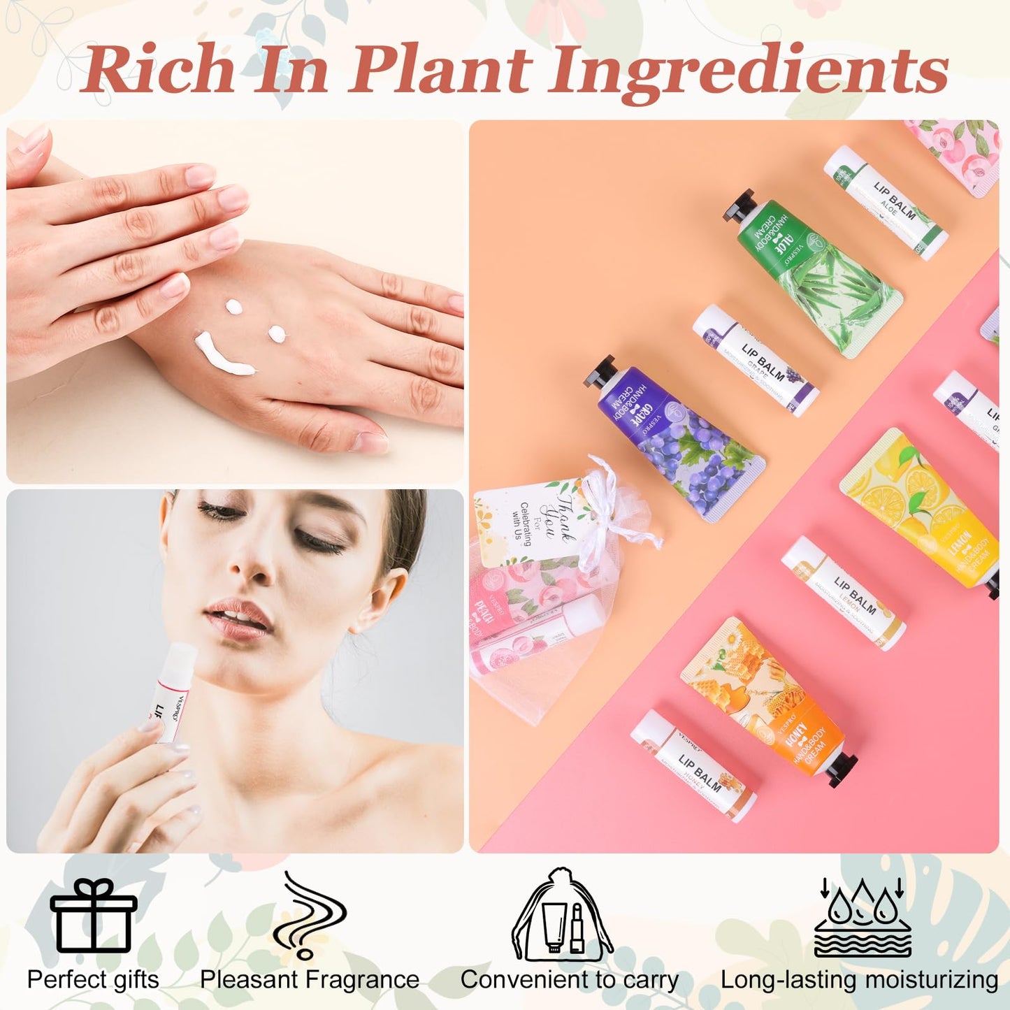 VESPRO 30 Pack Bulk Hand Cream and Bulk Lip Balm Sets, Bridesmaid Gifts, Wedding Favors for Guests with Thank You Card and Organza Bags, Birthday Gift, Teacher Appreciation Gifts and Party Favors