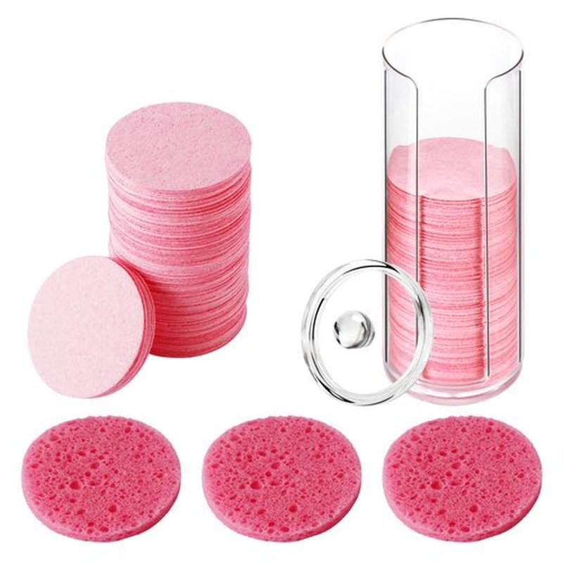 120-Count Compressed Natural Facial Sponges for Face Cleansing, Reusable Cosmetic Sponge, Used for Exfoliating and Makeup Removal With Clear Plastic Storage Jar