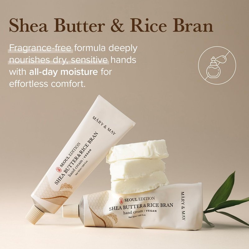 Shea Butter & Rice Bran Hand Cream | Nourishing Vegan Moisturizer for Soft, Healthy Hands - 1.69oz - Korean Fragrance-Free