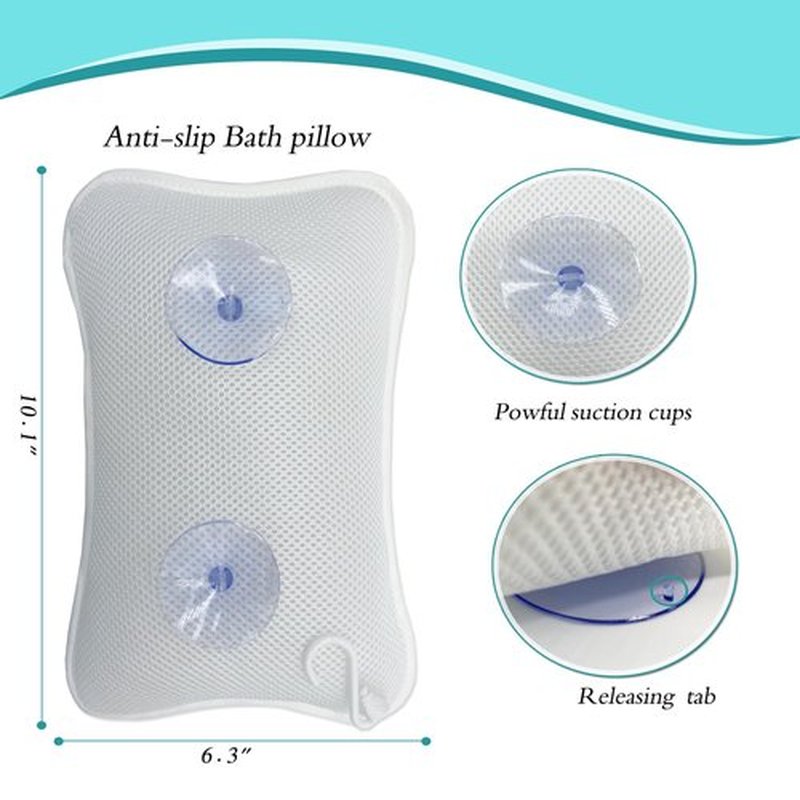 Bath Pillows for tub,Home Spa Pillows for Bathtub, Hot Tub,Head and Neck Support with 2 Strong Suction Cups,Blue