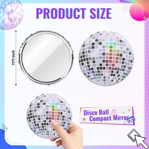 JMZYJZH 12 Pcs Disco Ball Compact Mirror Bulk, Mini Folding Round Disco Makeup Mirror, Women Gift Disco Party Supplies