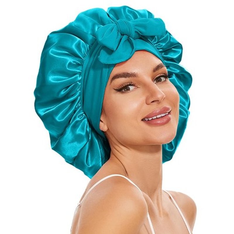 Satin Bonnet Silk Bonnet for Sleeping, Double Layer Large Hair Bonnets for Women Men Natural Curly Hair Shower Cap