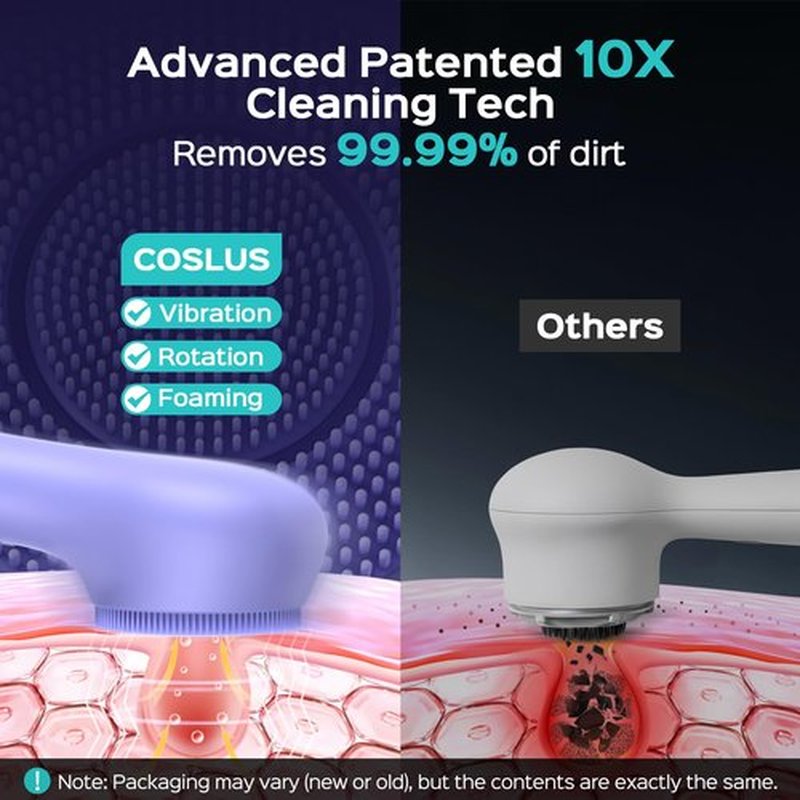 Face Scrubber Facial Cleansing Brush: 2 in 1 Spin and Vibration Patented Tech, Silicone Electric Exfoliator Scrubber with Automatic Foaming, Waterproof Face Cleanser Brush for Men and Women, Purple