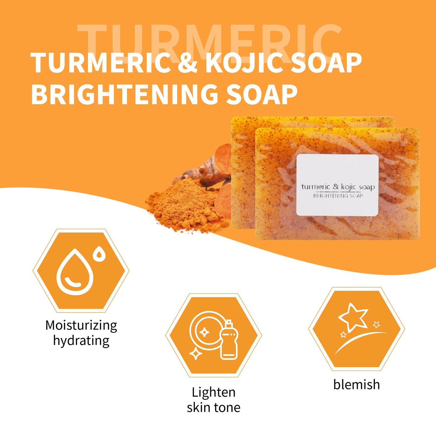 Turmeric Kojic Acid Soap Bar - Natural Dark Spot Remover & Skin Brightening Cleanser with Retinol, Collagen & Lemon Extract for Face & Body - Anti-Aging Soap