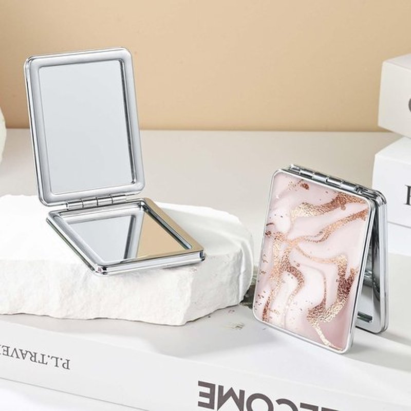 dcdcee Pocket Mirror, Small Travel Mirror with Magnification, Portable Double-Sided Magnifying Cosmetic Mirror for Daily (Golden Marble)