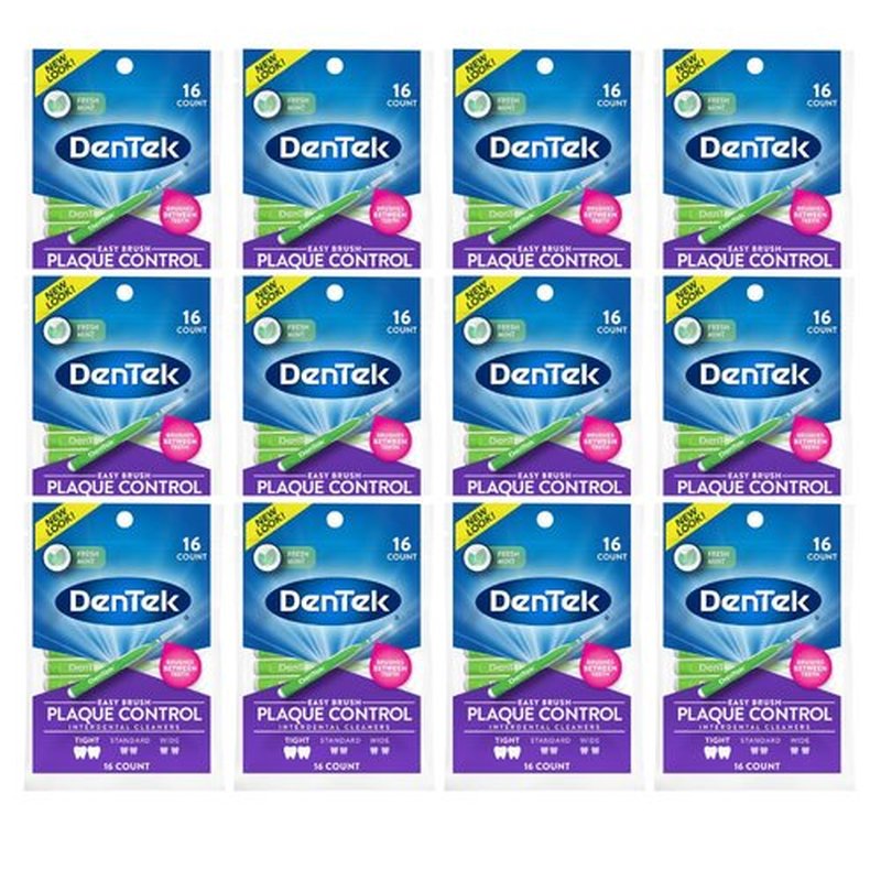 DenTek Easy Brush Fresh Mint Extra Tight Interdental Cleaners 16 Count (Pack of 12)