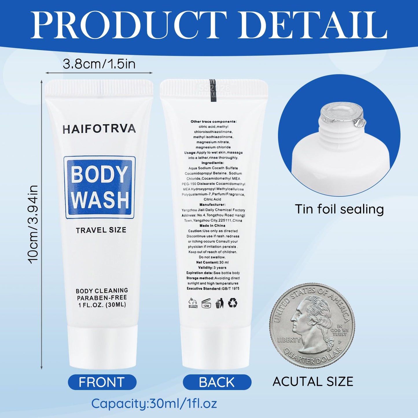HAIFOTRVA Travel Size Body Wash Bulk Pack of 30,Individually Wrapped Small Size Hotel Body Wash Supplies 30ml/1 fl oz Portable Shower Gel Toiletries Amenities Bulk for Guests,Travel,Homeless,Charity