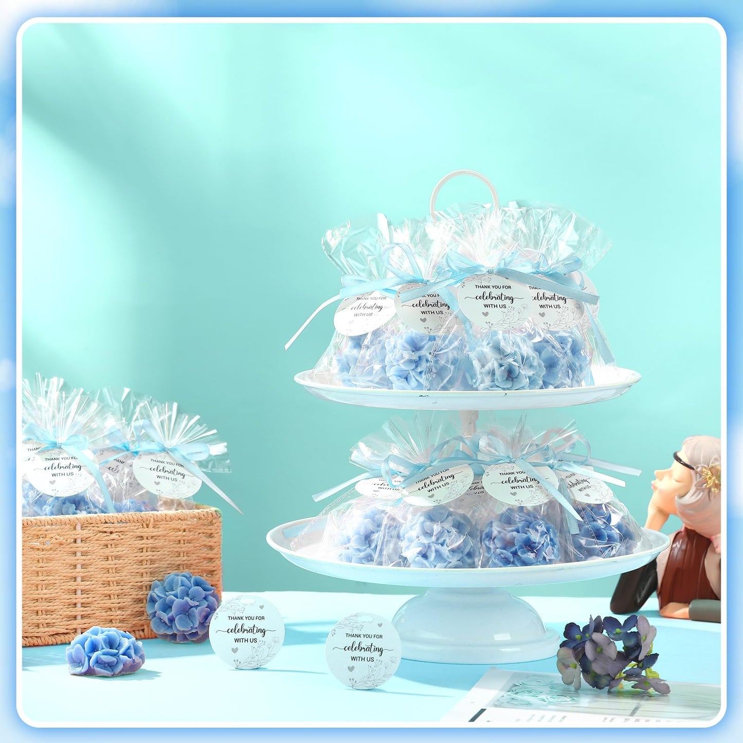Demissle 20 Pcs Hydrangea Baby Shower Favors Flower Scented Soaps Party Favors Gifts for Guests with Thank You Card for Baby Bridal Shower Wedding Party (Blue)