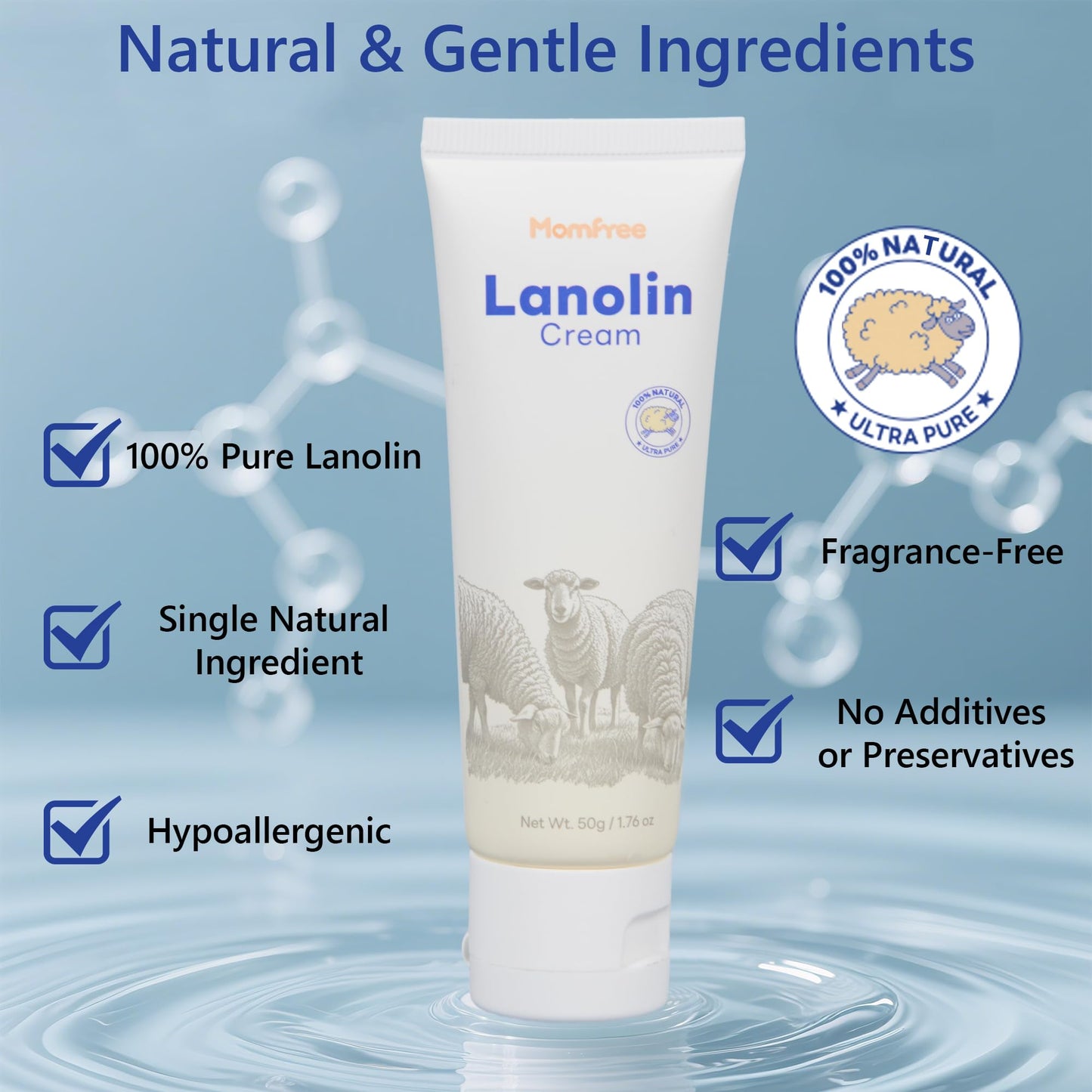Natural Lanolin Nipple Cream: Soothing Nipples Cream Single Ingredient | Soothes Cracked & Sore Nipples | No Need to Remove Safe for Baby & Mom - 50g/1.76oz