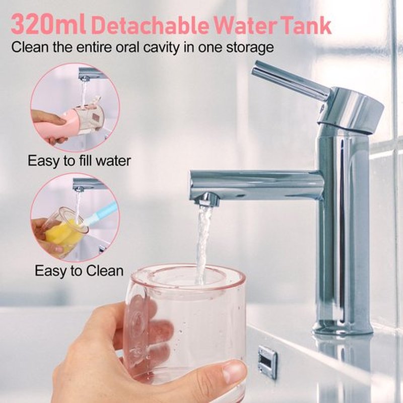 Water Dental Flosser Pick for Teeth,Grinest Cordless Water Dental pik Teeth Cleaner 7 Modes Rechargeable Oral Irrigator Portable IPX7 Waterproof Tooth flossing Cleaning for Home Travel-Pink
