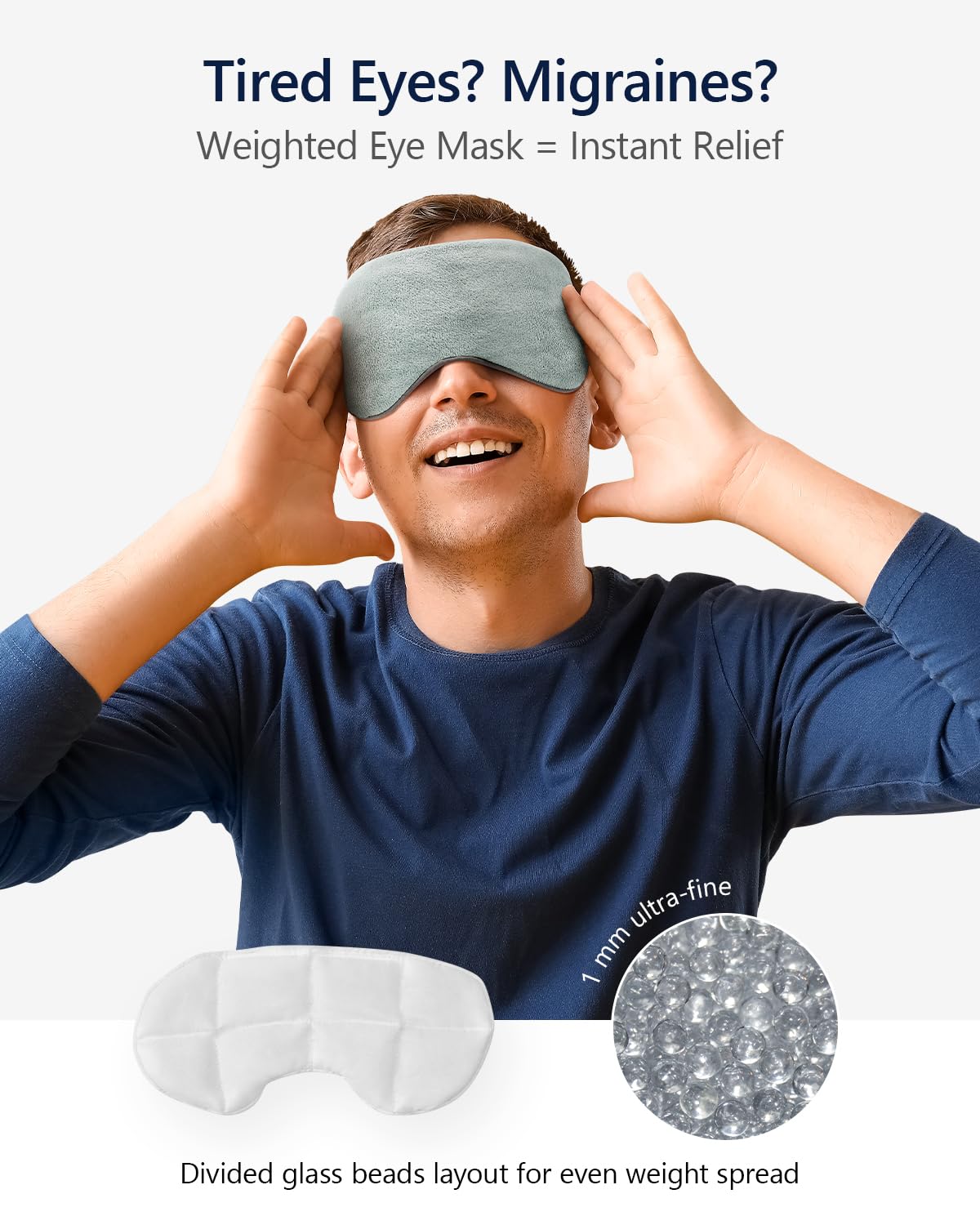 Mr. Sandman Weighted Eye Mask for Sleeping, Blackout Sleep Mask, Reversible Cool & Cozy Compress for Dry Eyes, Headache Migraine Relief, Eye Cover for Travel, Gifts for Women & Men, 0.5 lb, Grey