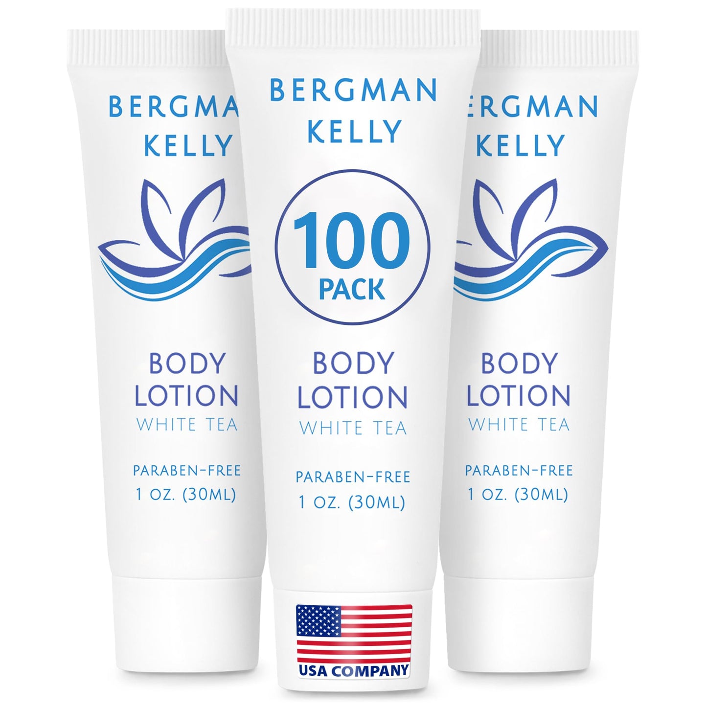 BERGMAN KELLY - Travel Size Lotion - 1 fl oz, 100 PK, White Tea - Delight Your Guests with Invigorating and Refreshing Body Lotion - Quality Mini and Small Size Guest Hotel Toiletries in Bulk