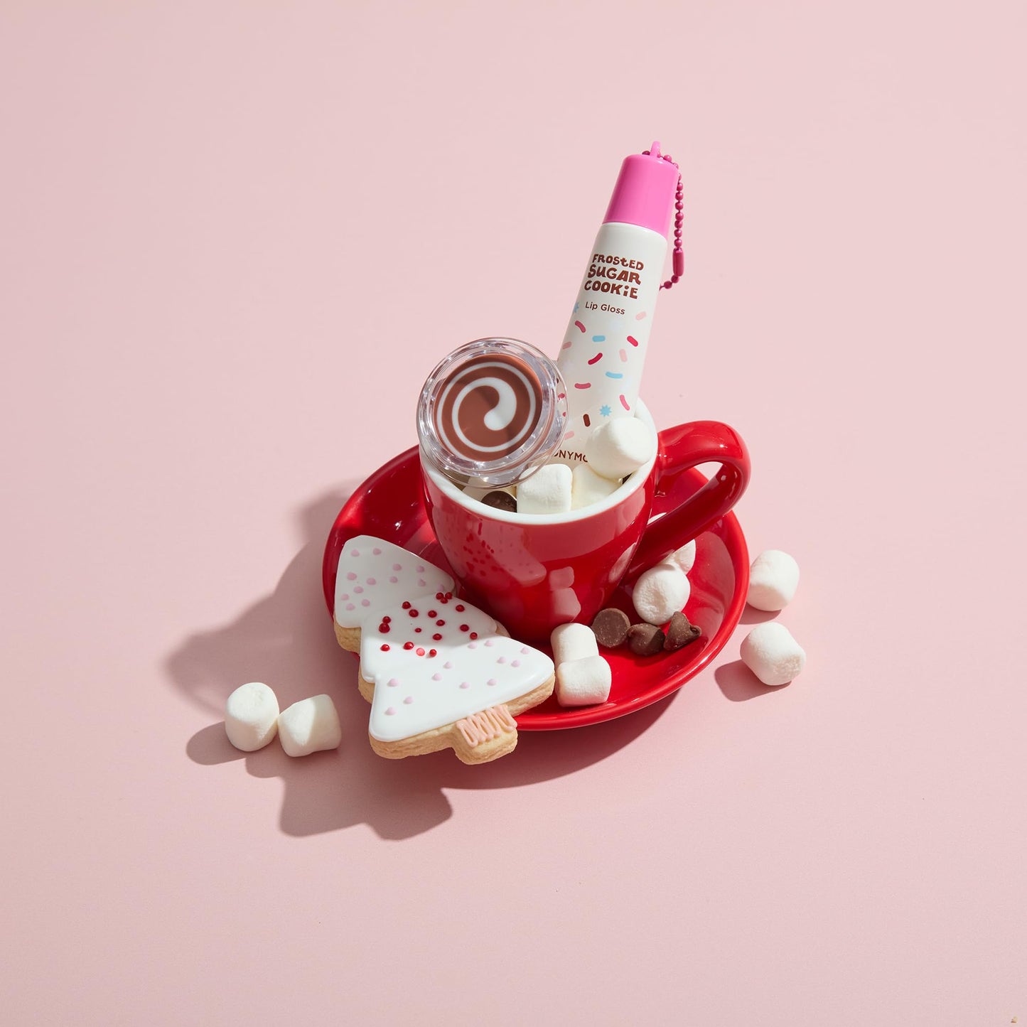 TONYMOLY Frosted Sugar Cookie Lip Gloss Key Chain – Hydrating, Non-Sticky Gloss with Soft Apricot Tint & Golden Shimmer – Holiday Limited Edition