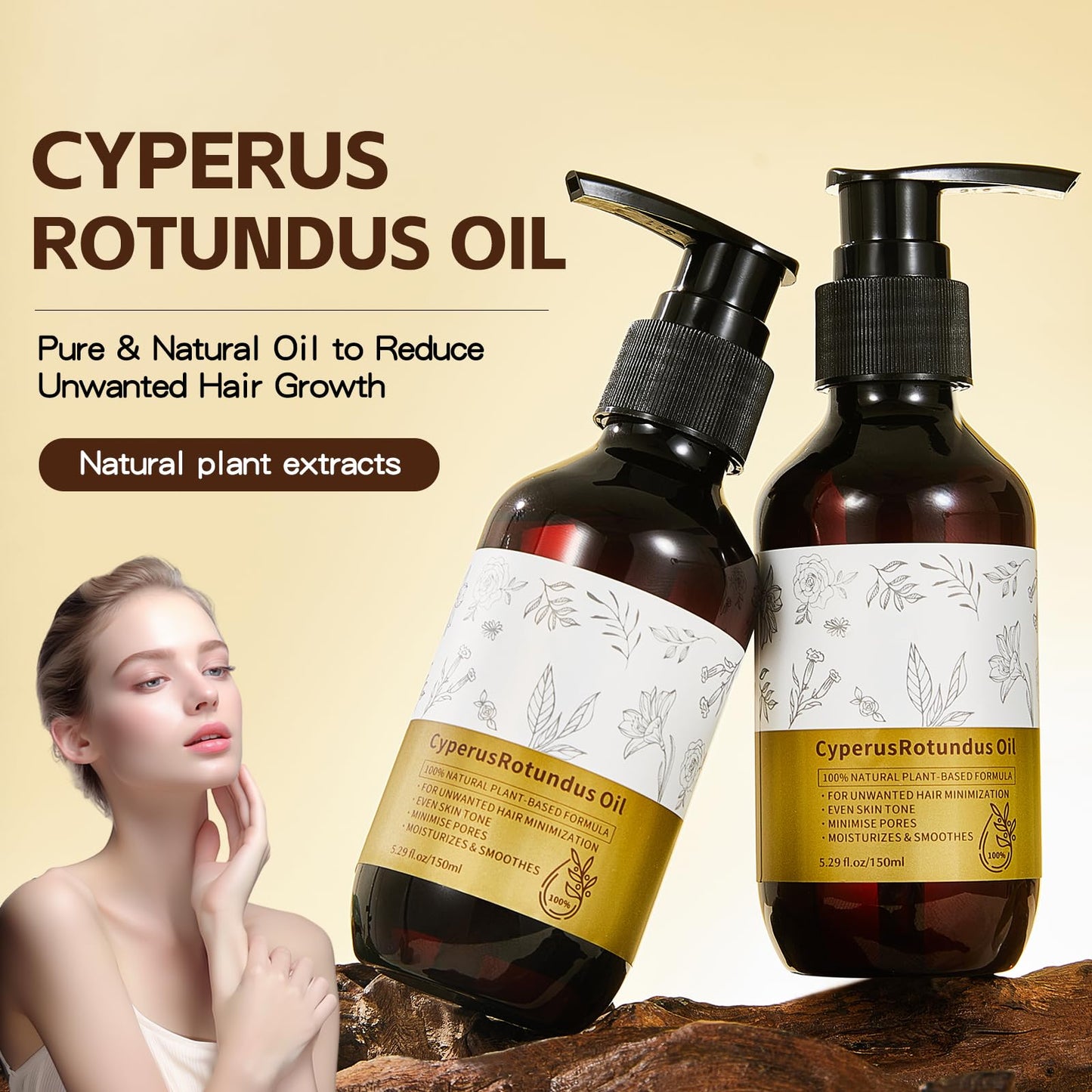 NIZENTA Round-Leaf Cyperus Rotundus Essential Oil, Reduces Body Hair Growth, Minimizes Pores, Moisturizes and Soothes the Skin, Suitable for all Skin Types 150ml