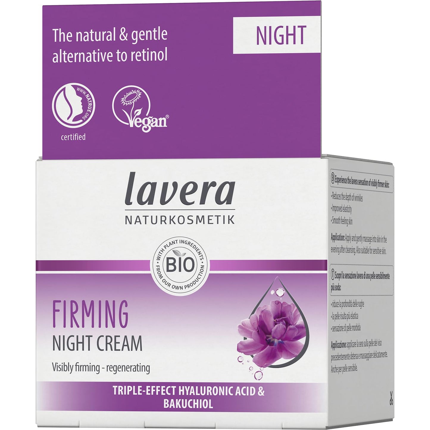 lavera Firming Night Care - Anti Aging Night Cream with Triple Hyaluron & Bakuchiol for Smooth Skin - Anti Wrinkle Face Cream - Face Moisturizer - PETA Certified - Vegan - Made in Germany - 1.7 Fl Oz