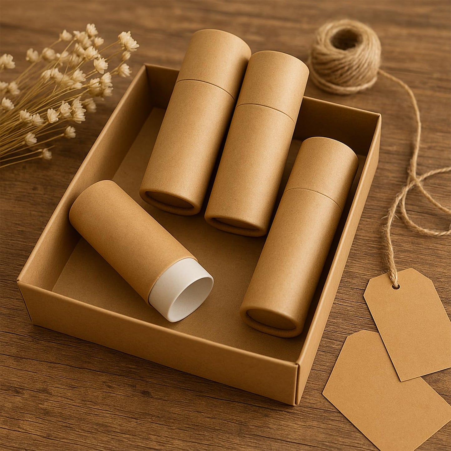 Doromy 10Packs 10ml/0.33Oz Kraft Paper Tube Containers Brown Cylinder Cardboard Lip Balm Tubes Eco-Friendly Round Paper Box for Essential Oil Bottles, Lipsticks, Small Gifts, Handmade Crafts