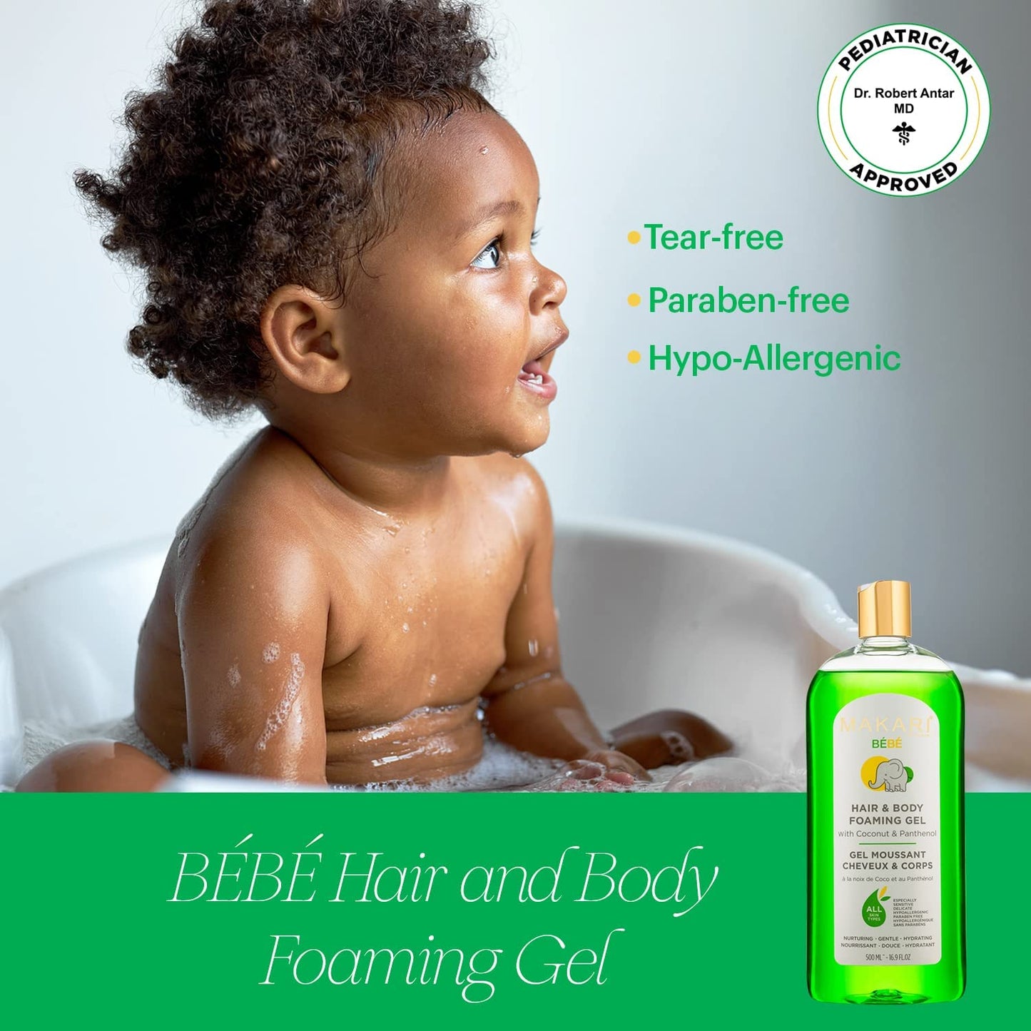 MAKARI Baby Hair & Body Foaming Gel | Gentle Wash for Sensitive & Delicate Skin | Hypoallergenic & Paraben-Free | Nourishing Cleanser with Coconut Oil & Panthenol