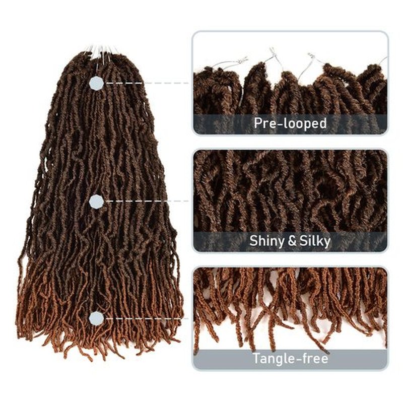 Niseyo Faux Locs Crochet Hair 24 Inch Soft Locs, 6 Packs Long Crochet Locs Pre Looped Crotchet Straight Synthetic Hair Extensions (T30/Ombre Medium Dark Brown)