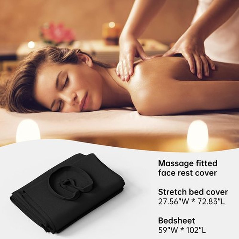 CLORIS Universal 3-Piece Massage Table Sheet Set Premium Soft Microfiber Includes Massage Table Cover, Fitted Sheet and Face Rest Cover - Black