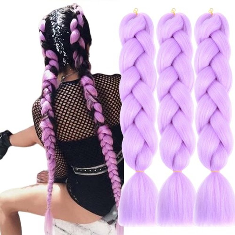 TENGSHUO FLY Light Purple Braiding Hair 3 Packs Synthetic Braid Hair Extensions Jumbo Ombre Braiding Hair 24 Inch or Box Braids Twist Crochet Braids(24"3Pack,Light Purple)