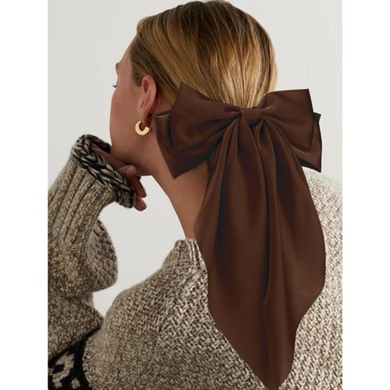 Atoden Hair Bows Silky Satin Bows for Hair Ribbons 4Pcs Coquette Oversized Long Tail Hair Bow Clips Barrettes Neutral Big Bowknot Hair Accessories for Women Girl Trendy Stuff Gifts