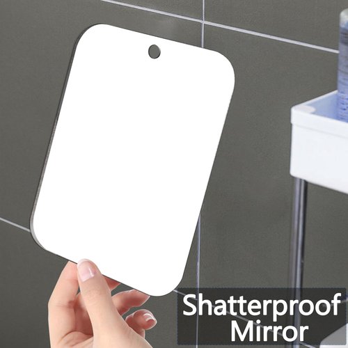 Shatterproof Shower Mirror for Shaving NO Hook (Small 2 Pack 6 x 4 Inch) 40% Cheaper Than The Original,Unbreakable Deluxe Plexiglass Makeup Mirror,Bathroom Wall Hanging,Portable Handheld Camping