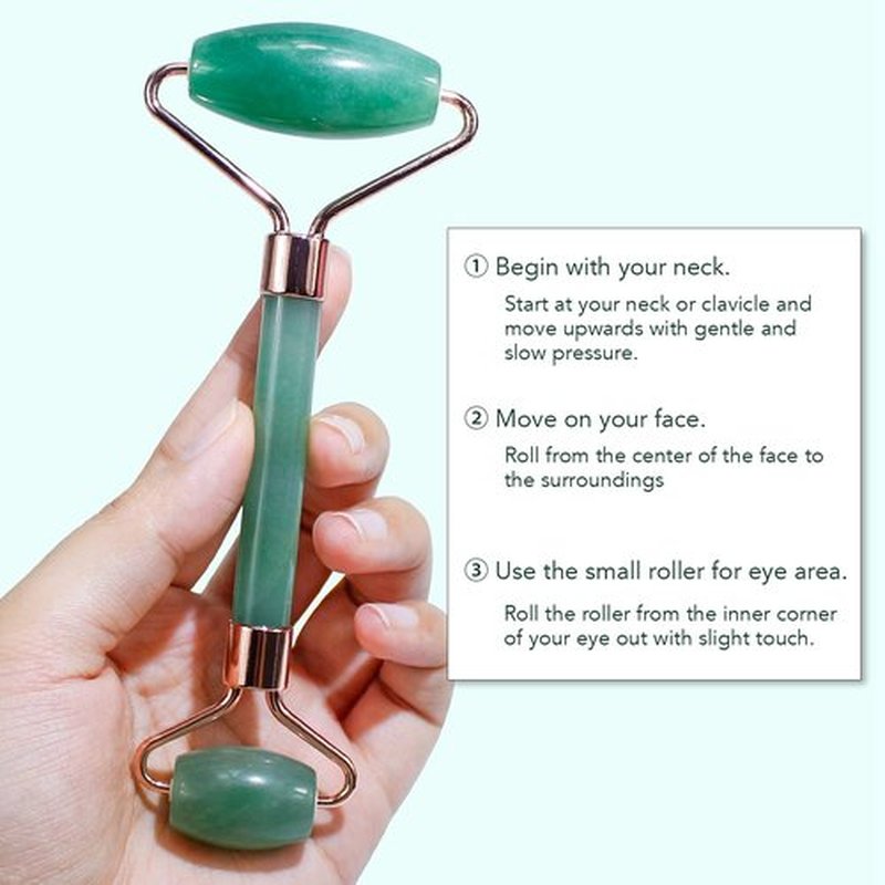 BAIMEI Jade Roller & Gua Sha Set Face Roller and Gua Sha Facial Tools for Skin Care Routine and Puffiness, Self Care Gift for Men Women - Green Aventurine