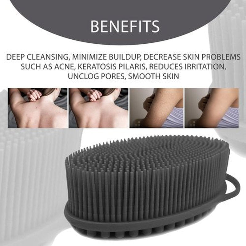 Avilana Silicone Exfoliating Body Scrubber – Dual-Sided Silicone Loofah for Shower, Body Scrubber for Men & Women, Gentle Loofa Alternative, Easy-to-Clean Silicone Body Scrubber(Dark Gray with Silver)