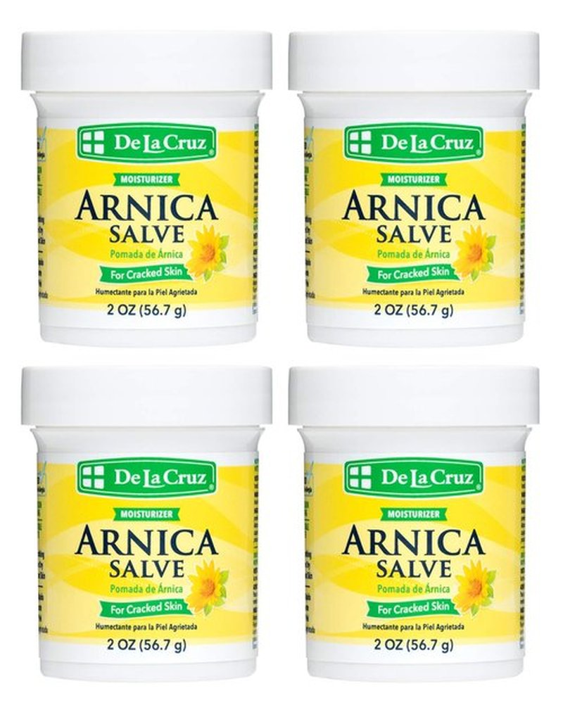 De La Cruz Arnica Salve, Foot Cream for Dry and Cracked Feet and Moisturizing Hand Salve for Dry Hands, 24 Hour Moisture for Dry and Rough Skin - (2 Ounces - 4 Jars)