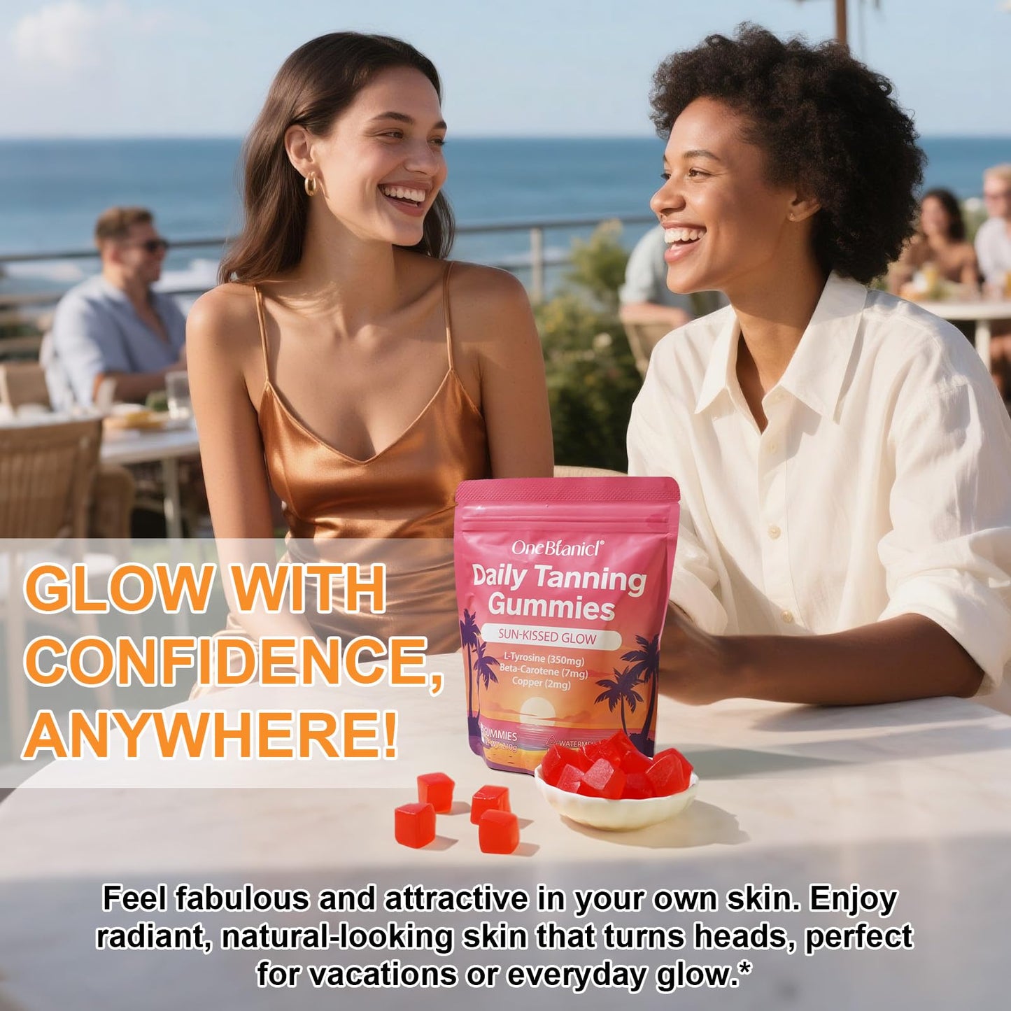 Tanning Gummies,Self Tan Bronzing Supplement-Daily Oral Chews with Beta Carotene for Skin Health & Glow, Vegan, Non-GMO-60 Ct 30-Day Supply