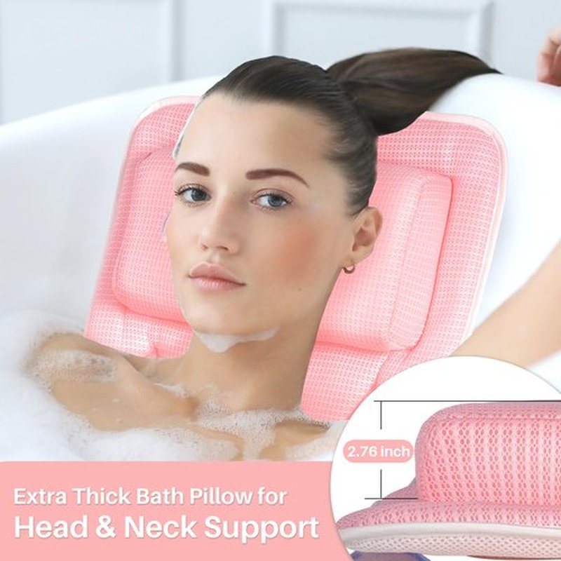 Full Body Bath Pillows for Tub-Bath Pillow Luxury Bathtub Pillow-Full Body Bath Tub Pillow for Bathtub for Head Neck and Back Support with Lumbar-Comfy Bathtub Pillow Mat for Tub -Pink