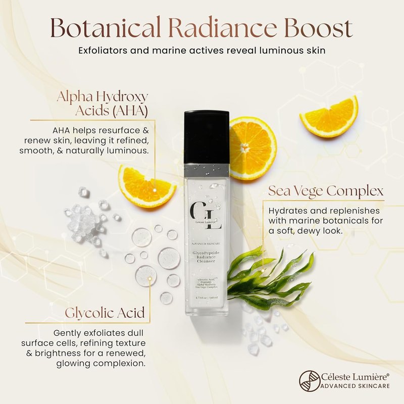 GlycoPeptide Radiance Cleanser - Hydrating AHA Face Wash with Vitamin C | Gentle Exfoliating Gel for Dry Skin