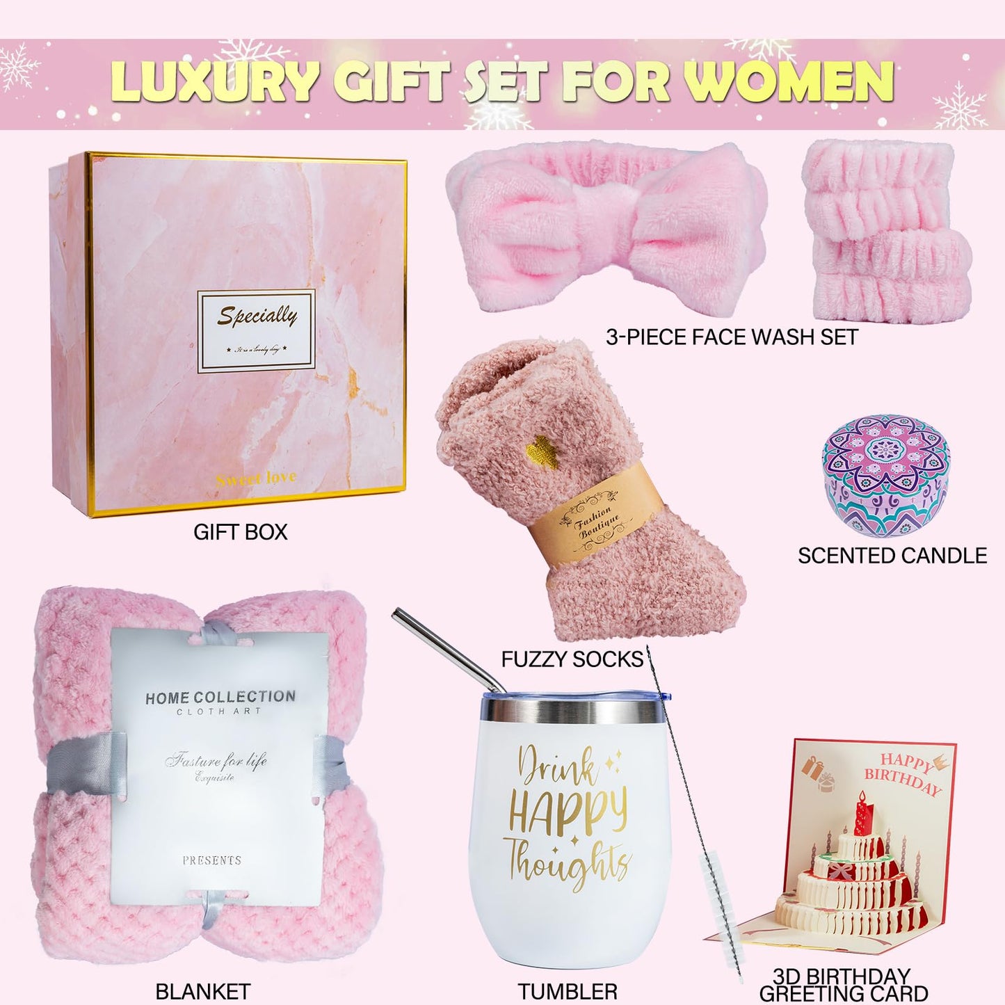 Happy Birthday Gifts for Women Friendship Self Care Gift for Women Birthday Christmas Gift Baskets for Womens Spa Gifts for Mom Wife Girlfriend Sister Grandma, Thank You, Get Well, Self Care Package