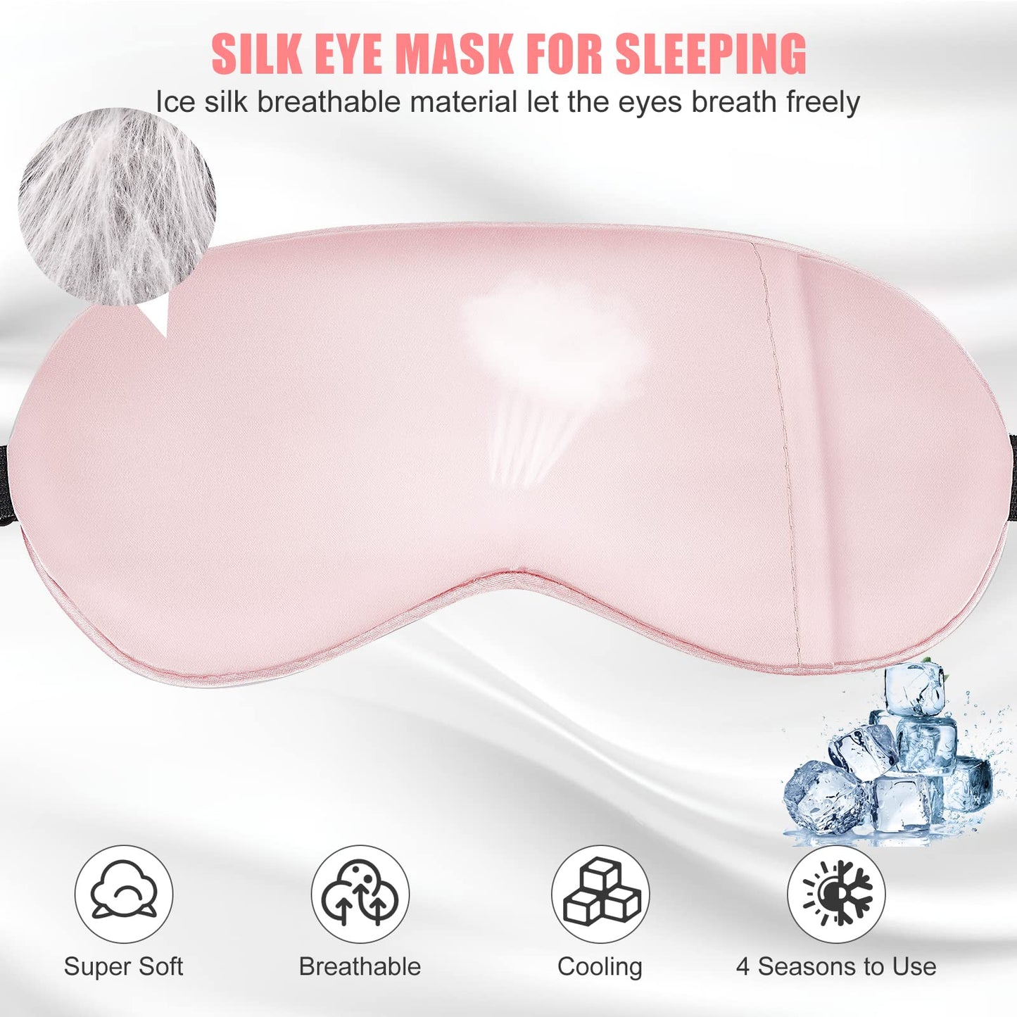 Cavoilu Cooling Eye Mask for Sleeping, Silk Sleep Mask w/Gel Eye Mask, Heated Eye Masks, Blindfold Eye Cover Women Sleeping Mask for Home, Office, Travel, Yoga, Medditation, Stocking Stuffers(Pink)