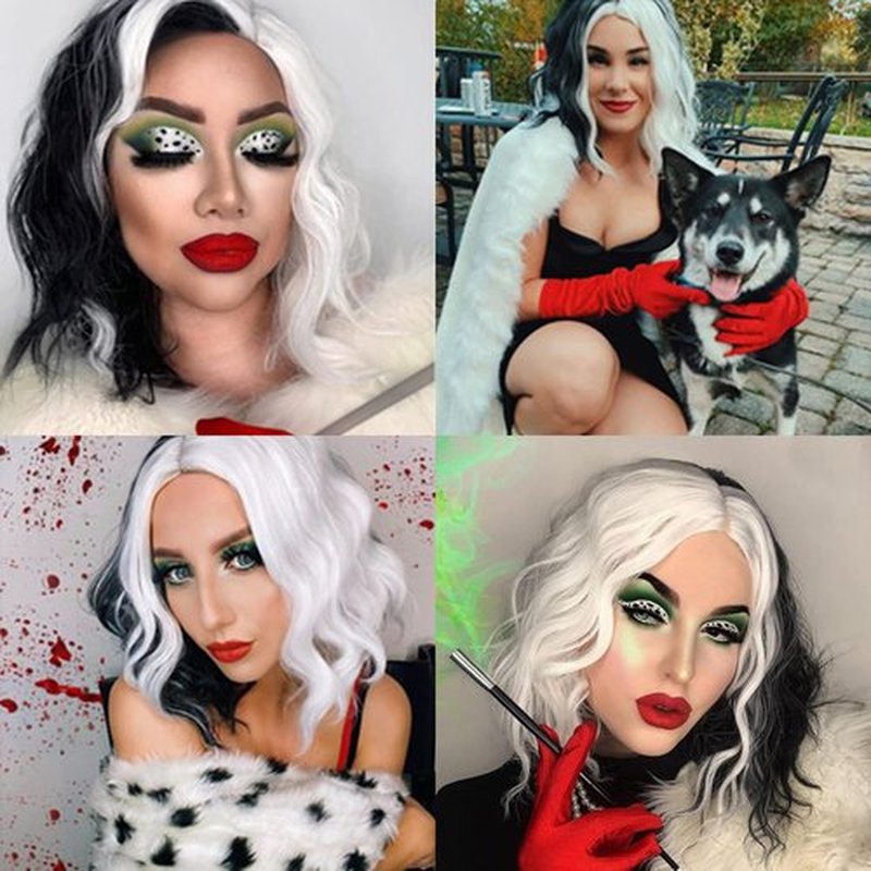 Cying Lin Short Bob Wavy Curly Wig Black and White Wig For Women Cosplay Halloween Wigs Heat Resistant Bob Party Wig Include Wig Cap (Black and White)