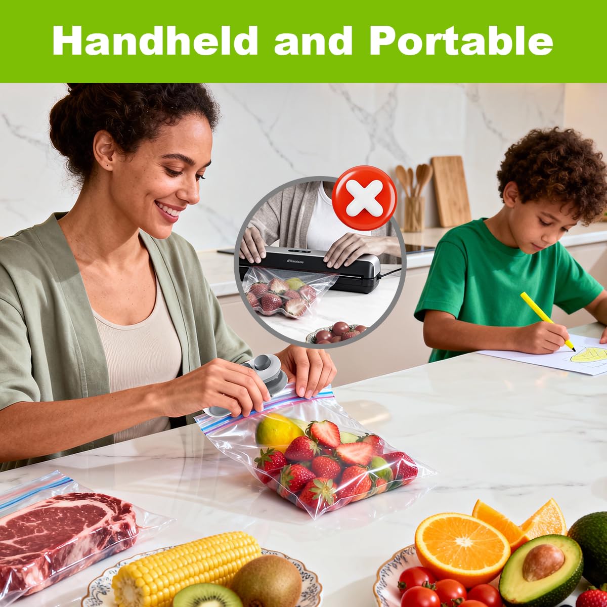 2in1 Mini Bag Sealer With Cutter And Magnet- Heat Seal & Cutter, Portable Handheld Chip Bag Sealer for Snacks, Candies & Food Storage (White, 1 PACK)