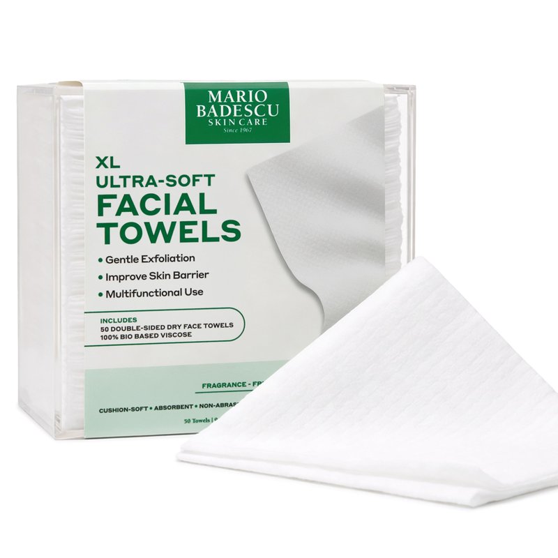 Mario Badescu Ultra-Soft Disposable Face Towels XL – 50 Count Double-Sided Dry Facial Towels, Smooth & Textured, 100% Bio-Based Viscose Wipes for Cleansing, Makeup Removal & Skincare