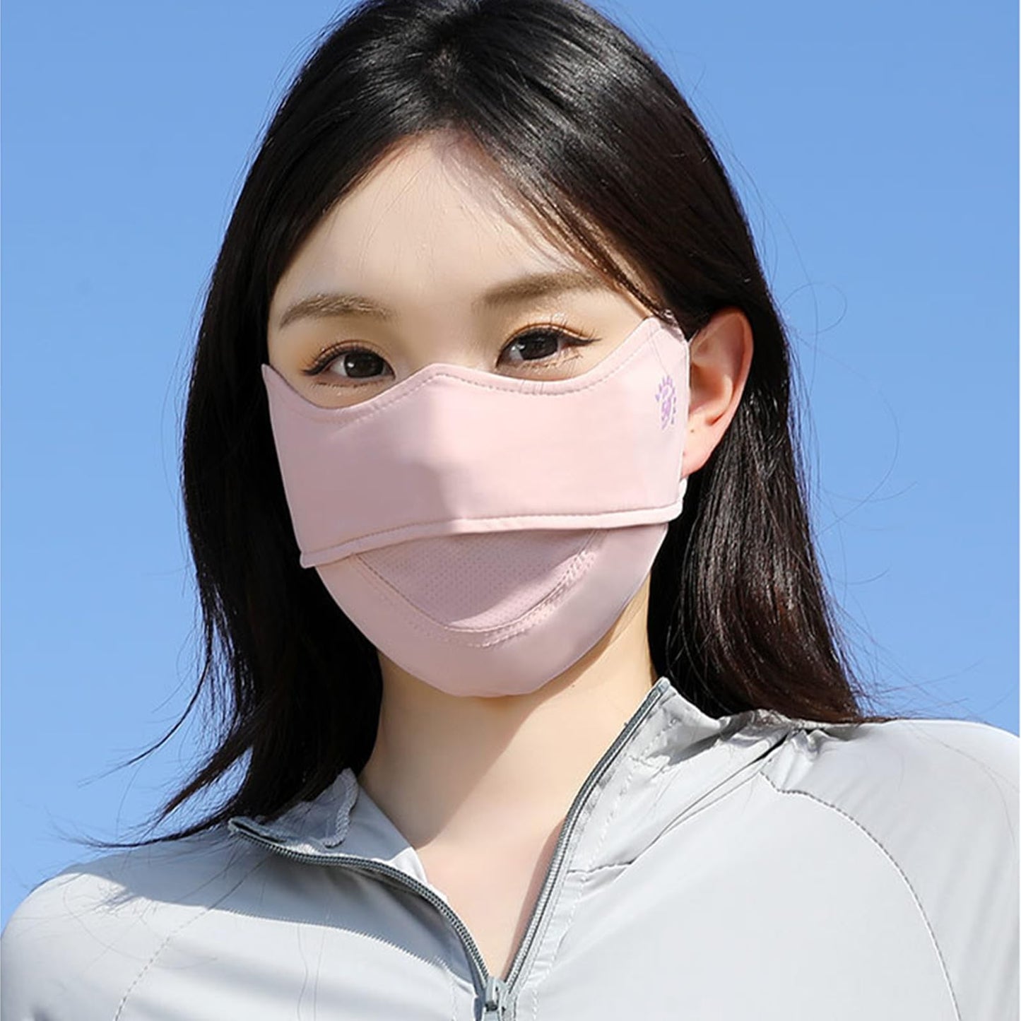 YUANST 2Pcs UV Face Mask, Sun Masks for Women, Cooling Breathable Face Cover for Outdoor Sports, Washable Reusable (Pink+Gray)