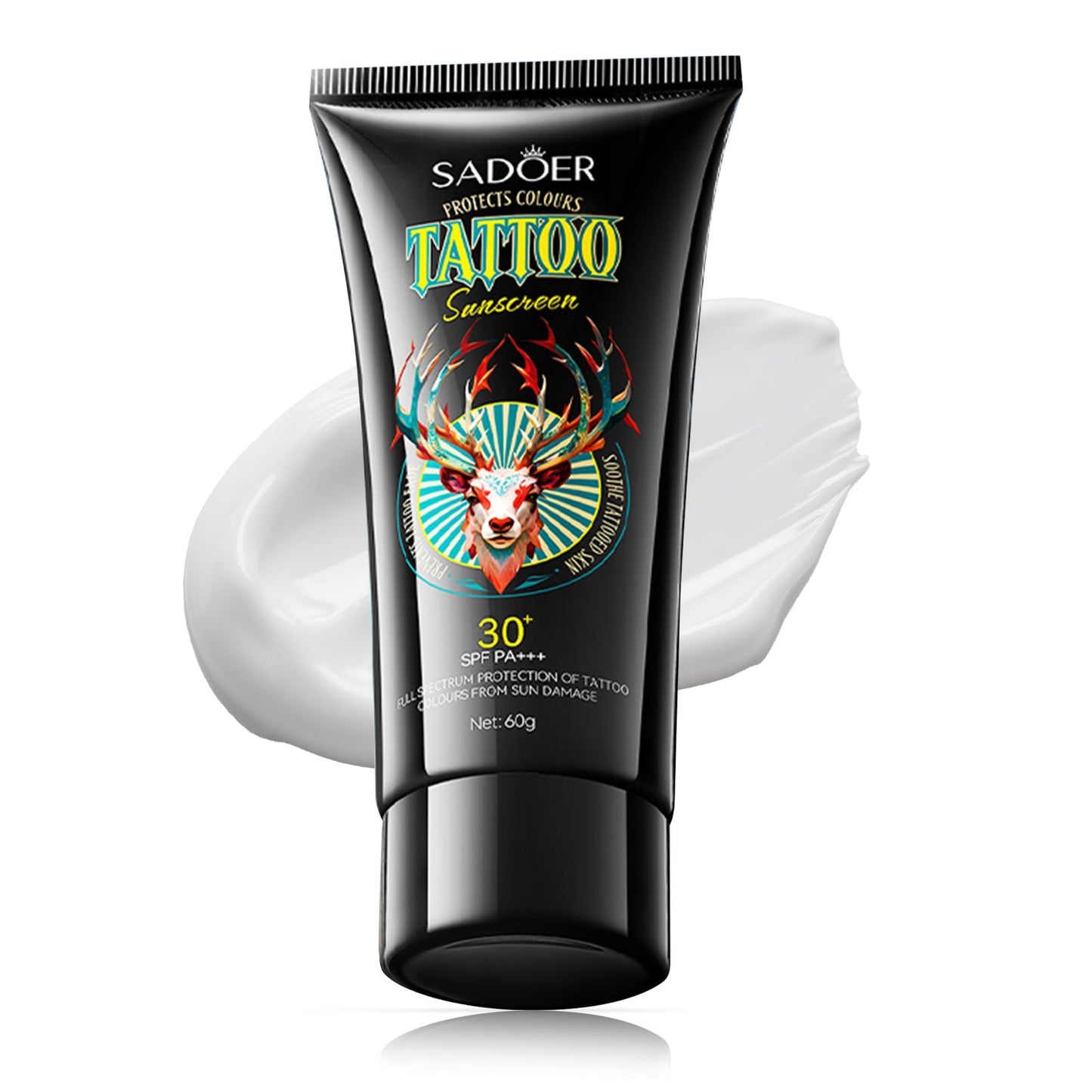VRAIKO SADOER Tattoo Sunscreen SPF 30+, Fade Protection & Anti-Aging Formula with Avocado Oil, Jojoba Oil, Hyaluronic Acid and Aloe, Moisturizer for Vibrant Tattoos, 2oz