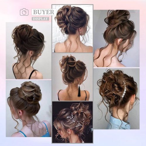 HSLHDI Messy Hair Bun Hair Piece for Women Short Bun Tousled Synthetic Elastic Scrunchies Hairpiece for Women Girls (1-5pcs, 4/30#-Darkest Brown & Light Auburn)…