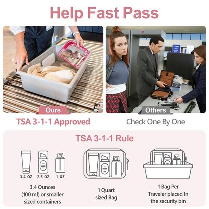PACKISM TSA Approved Toiletry Bag - Peach Red Clear Makeup Bag, Suitable for Gifts, with Supporting Frame, Clear Toiletry Bag Perfect for Travel Essentials, Thick No Smell