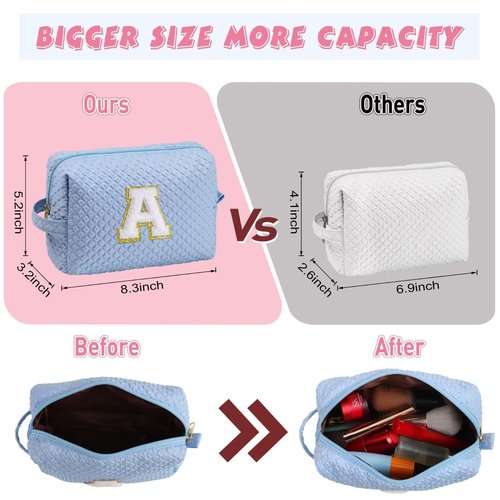 YOOLIFE Gifts for Women Girls - Birthday Gifts for Women, Personalized Gifts for Girl Her Mom Friend Sister Bridesmaid Teacher Women, Teen Girl Gifts Ideas, Blue Initial Makeup Bag Cosmetic Bag A